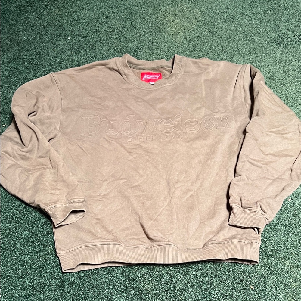 Budweiser Army Green Crewneck Sweatshirt with Embossed Logo